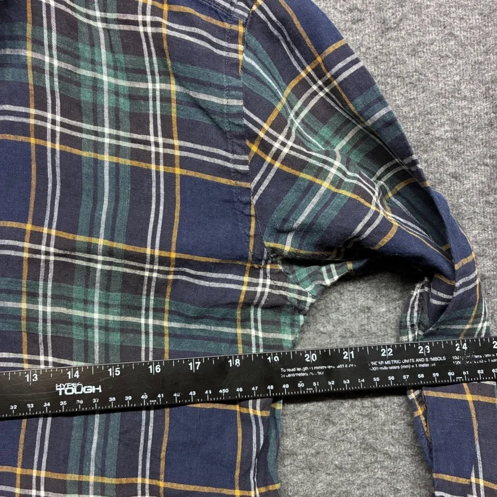 SuitSupply Albiate Milano Men Plaid Button Down Shirt Navy Green 15.5 39‎ SMALL